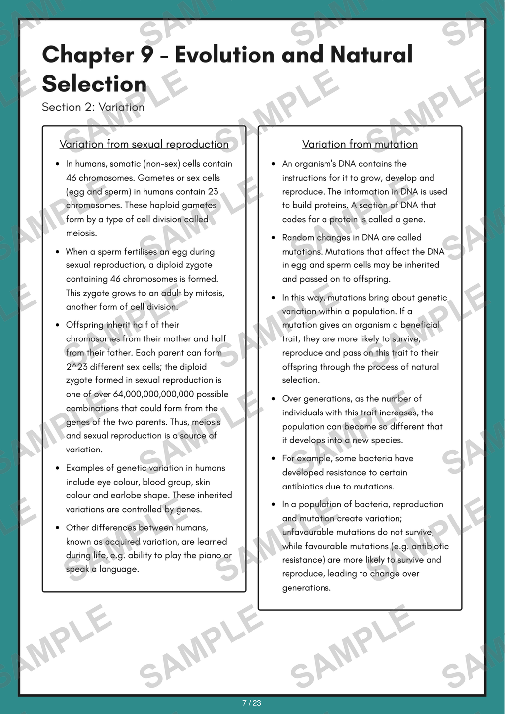 Chapter 09 - Evolution and Natural Selection — H1 Notes